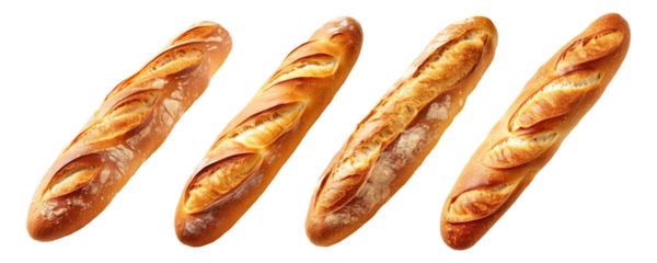 French baguette collection isolated on transparent background