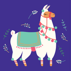 Card with Lama and berries on background.  © Victoria