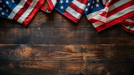 Overhead view of American flags arranged neatly on a table for Patriot Day.