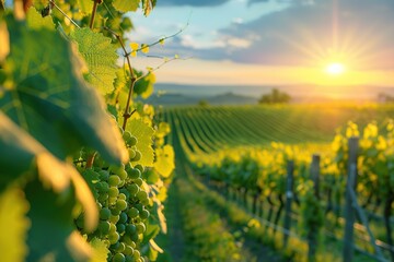 Vineyard plants on the field with sunlights