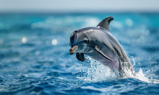 Delfin jumps into the sea