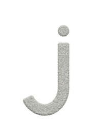 Small letter j made of white wool with many fine hairs, transparent background, 3d rendering