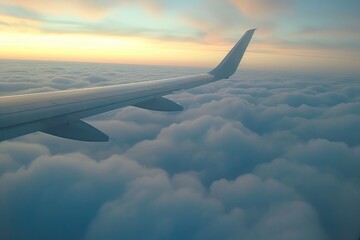 Obraz premium In the Air: Plane Wing Over Cloudscape