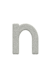 Small letter n made of white wool with many fine hairs, transparent background, 3d rendering