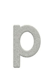 Small letter p made of white wool with many fine hairs, transparent background, 3d rendering