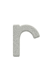 Small letter r made of white wool with many fine hairs, transparent background, 3d rendering