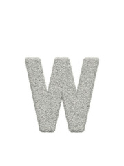 Small letter w made of white wool with many fine hairs, transparent background, 3d rendering