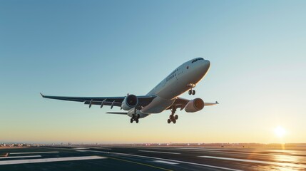 Naklejka premium Elevating Dreams: Airplane Lift-Off in Perfect Weather