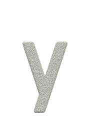 Small letter y made of white wool with many fine hairs, transparent background, 3d rendering