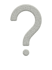 Question mark made of white wool with many fine hairs, transparent background, 3d rendering