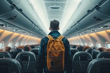 Interior of Aircraft First Class with Walking Man