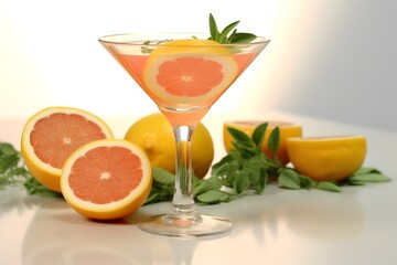 Fototapeta premium Refreshing lemon cocktail with rosemary garnish served in a martini glass.