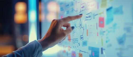 Conceptual closeup of a smart whiteboard with interactive touch controls and AIdriven suggestions