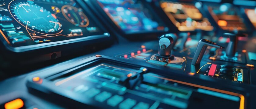 Conceptual closeup of an autonomous ships control panel with AIdriven route optimization