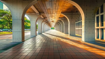 Fototapeta premium Concrete Arched Walkway With Sunlight Streaming Through