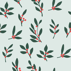 Seamless pattern with leaves and berries.