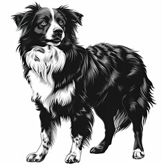 Obraz premium A black and white drawing of a Border Collie dog