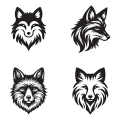 Set of fox head silhouette vector art style illustration for tattoo