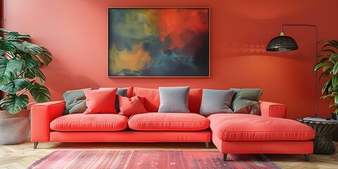 Colorful living room with coral accent sectional sofa and art gallery. Concept Home Decor, Coral Sofa, Art Gallery, Living Room Design, Colorful Interior