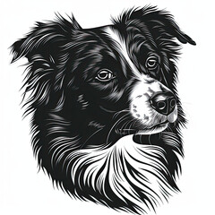 Obraz premium A black and white drawing of a Border Collie dog