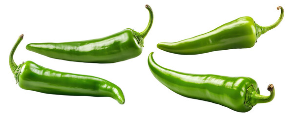Green chili collection isolated on transparent background