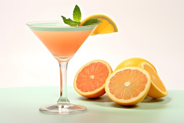 Fototapeta premium Refreshing lemon cocktail with rosemary garnish served in a martini glass.