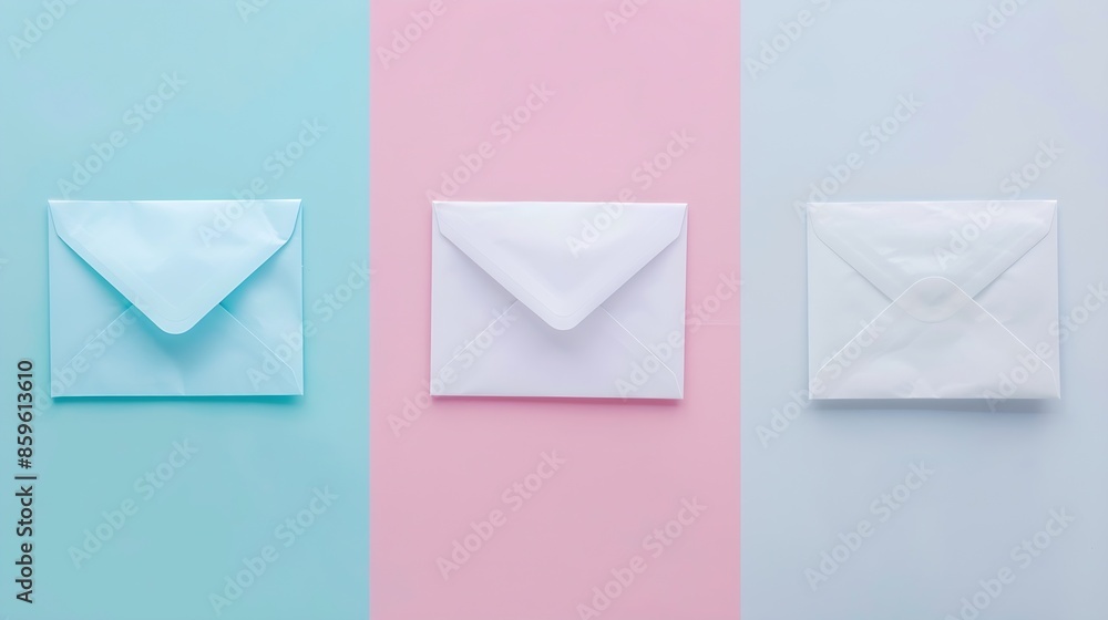 Aufkleber White notification message mail envelopes on pastel background Creative minimalism layout : Generative AI