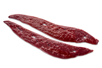 Slices of raw veal liver isolated on transparent
