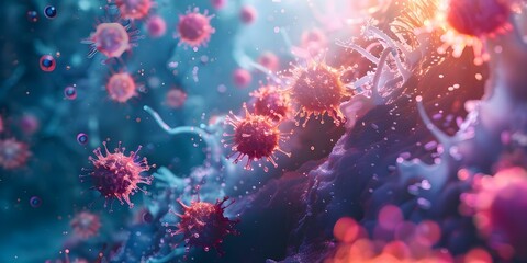 Vibrant 3D visualization showcasing an exaggerated immune response. Concept 3D Visualization, Immune Response, Vibrant Colors, Exaggerated Details