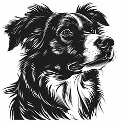 Fototapeta premium A black and white drawing of a Border Collie dog