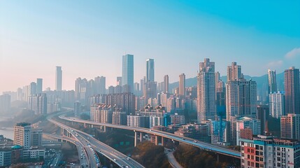 The expressway and the modern city skyline are in Chongqing China : Generative AI