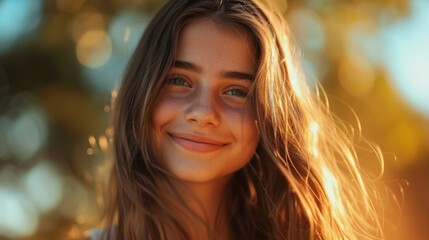 Girl with long, flowing hair and a radiant smile