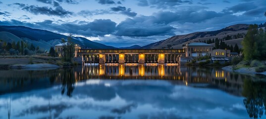 Fototapeta premium A Breathtaking View of a Hydroelectric Power Station with a State-of-the-Art Dam in Focus.