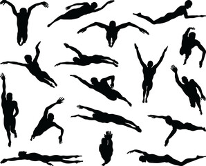 PNG Black silhouettes of swimmers