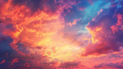 Vibrant sunset sky with colorful clouds, scenic nature. Evening glow concept