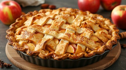 Apple Pie On Wooden Board