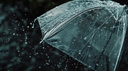 Transparent umbrella under heavy rain against water drops splash background Rainy weather concept : Generative AI