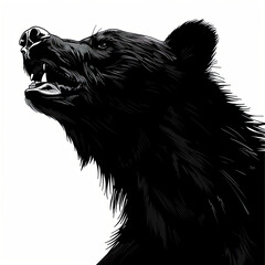 Obraz premium A black and white drawing of a bear with its mouth open