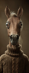 Surreal Portrait of a Horse-Headed Human in Knitwear