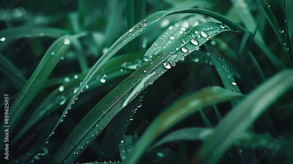 Aufkleber drops of water on blade of grass after rain background high quality photo : generative ai