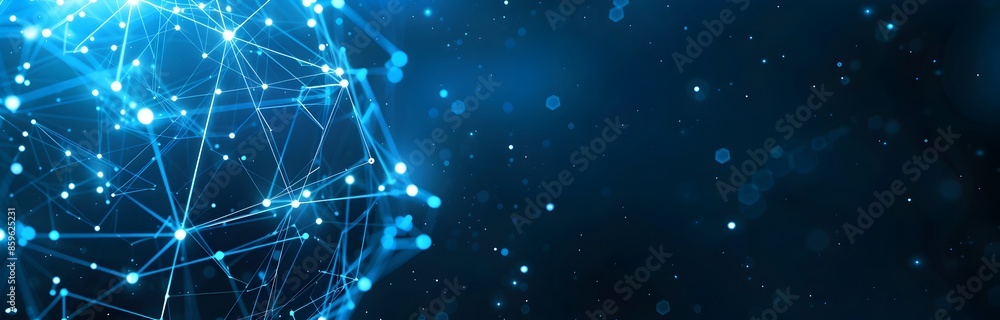 Poster abstract blue background with digital network connection dots and lines vector illustration, technol