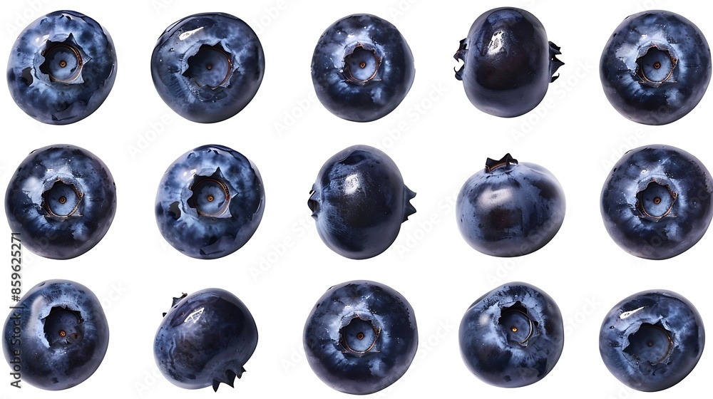 Poster isolated blueberries collection of nine blueberry fruits isolated on white background with clipping 