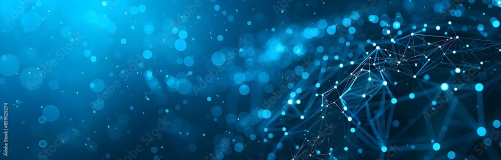 Poster abstract blue background with digital network connection dots and lines vector illustration, technol