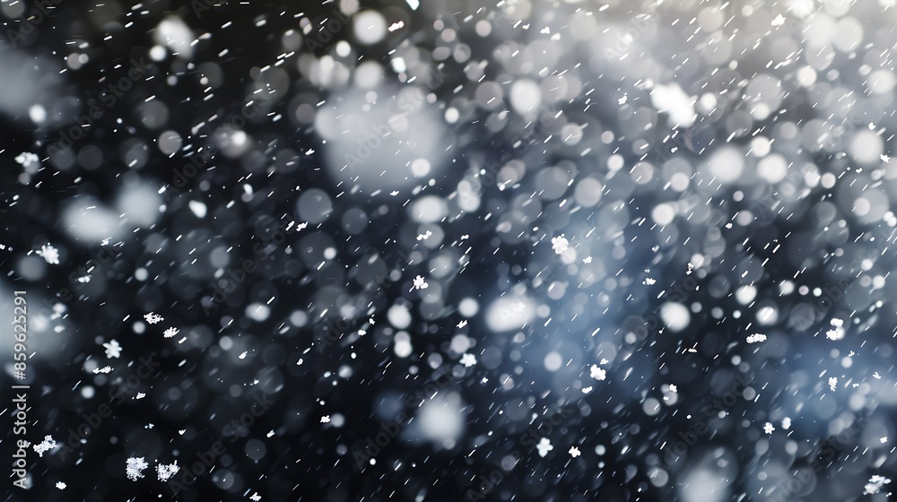 Poster abstract splashes of rain and snow overlay freeze motion of white particles on black background : ge