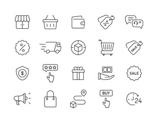 Shopping line icons. For website marketing design, logo, app, template, UI, etc. Vector illustration.
