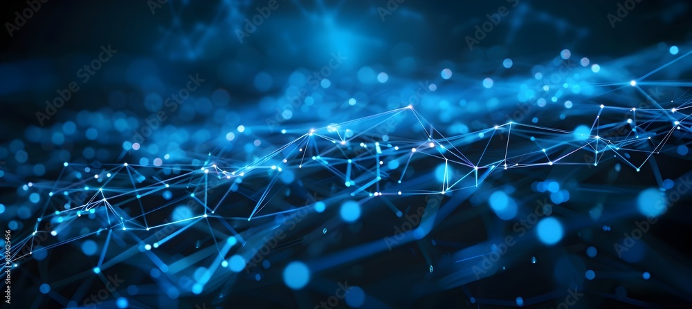 Poster abstract blue background with digital network connection dots and lines vector illustration, technol
