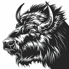 Fototapeta premium A black and white drawing of a bison 's head