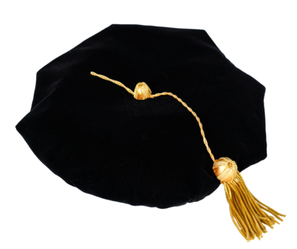 Black PhD doctorate tam cap with gold tassel	