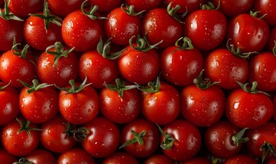 Closeup of Fresh Red Cherry Tomatoes With Dewdrops