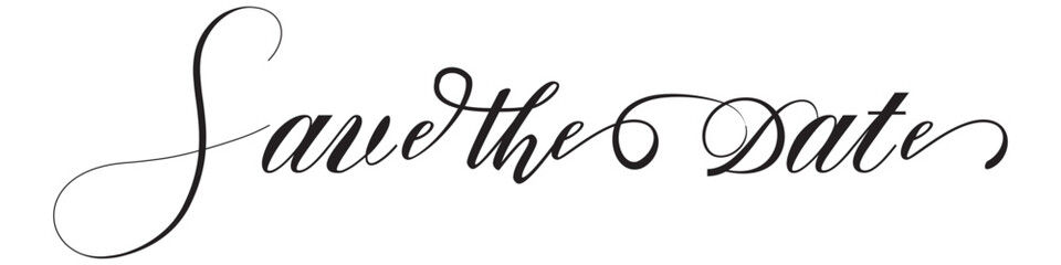 Save the date. Wavy elegant calligraphy spelling for decoration of the wedding invitation isolated on white background.